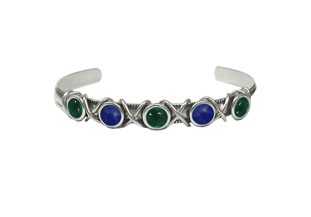 Sterling Silver Cuff Bracelet With Fluorite And Lapis Lazuli